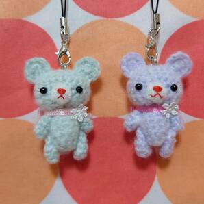 PetitBear ハンドメイド あみぐるみ ＊春色くまちゃんストラップ・りぼん(ミント)* くまの画像3