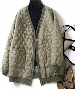 A5014☆新品レディース キルティング 中綿のコート軽く，カーディガン風アウタージャケットジャンバー 暖かくな グリーン