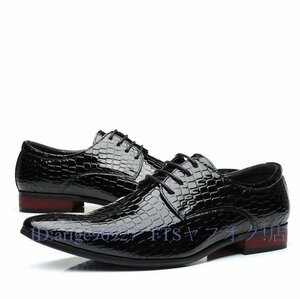 A6783★新品メンズシューズ ビジネスシューズ クラシック 紳士靴 ウイングチップ 皮靴 蛇紋 シークレット 通気性 ブラック
