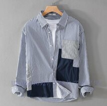 A6709新品 シャツ カジュアルシャツ シャツジャケット ワークシャツ 長袖シャツ ストライプ 春秋服 トップス サイズ選択可 Ｍ－３ＸＬ_画像3