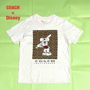 【希少】COACH×Disney　コラボTシャツ　ミッキー　ブランドロゴ　野球　コーチ　ディズニー　ユニセックス　クルーネック　シグネチャー