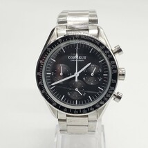 新品 CORGEUT ブラック 黒 SEIKO VK63 クロノグラフ メンズ腕時計 メカクォーツ _画像3