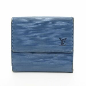 □506597 LOUIS VUITTON ルイヴィトン 二つ折り財布 Wホックウォレット エピ ポルトモネ ビエ カルトクレディ M63485 型押しレザー ブルー