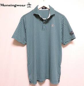 未使用に近い極美品 Munsingwear マンシングウェア ドライポロシャツ ハーフジップ 吸汗速乾 幾何学模様デザイン メンズ ゴルフウエア XL