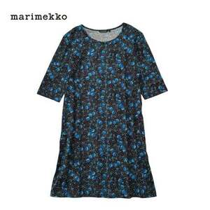 NC759ね@ marimekko 美品 Aライン ロングワンピース 総柄 レディース XSサイズ　0.8