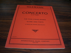 TELEMANN CONCERTO in D major FOR FOUR STRING BASSES Score and Parts / musical score score Classic tere man 4 -stroke ring base 