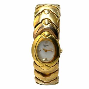  супер редкий прекрасный товар Christian Dior Christian Dior камень есть бриллиант ракушка циферблат наручные часы кварц Gold QZ работа товар 