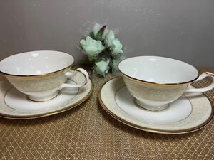 【Noritake／ノリタケ】ホワイトパレス　カップ＆ソーサー２客セット　陶磁器