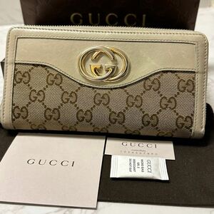 グッチ　GUCCI 財布　長財布　GGキャンバス コンチネンタル　ラウンドファスナー　レディース