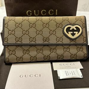 グッチ　GUCCI 財布　長財布　GGキャンバス　ラブリーハート　レディース　