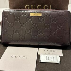 グッチ　GUCCI 財布　長財布　シマレザー　ラウンドファスナー　メンズ　