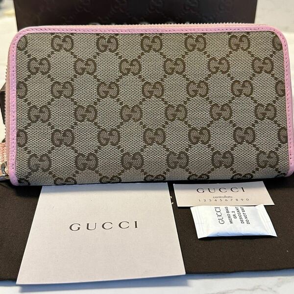 グッチ　GUCCI 財布　長財布　GGキャンバス　ラウンドファスナー　レディース