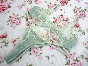 【送料無料！】 SHEIN シーイン 透けブラジャー Tバック セット 花柄刺 ワイヤー 下着 緑 エメフィール チュチュアンナ好きさんにも☆彡