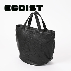 284-04◆EGOIST/エゴイスト EGロゴ 大容量 トートバッグ ブラック 黒 マザーバッグ フェイクレザー 裏地ヒョウ柄 たっぷりマチ 軽量