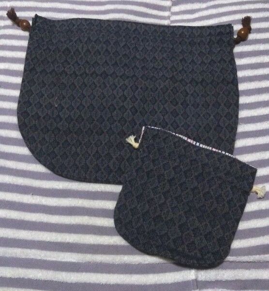 古布 シックな巾着袋 大小2枚セット ハンドメイド