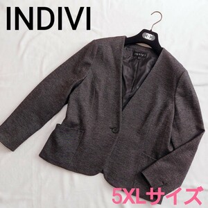 極美品☆インディヴィ INDIVIノーカラージャケット 黒 48 5XL 大きいサイズ