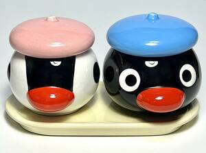  Mister Donut Novelty not for sale ceramics made. Pingu & pin ga. Mini pot . tray. 3. set 