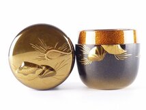 【扇屋】大下博行「海松貝蒔絵 大棗」内梨地 共箱 高さ 約7.5cm 幅 約7cm 木製 高蒔絵 棗 香合 茶碗 茶道具 加賀蒔絵 伝統工芸士_画像4