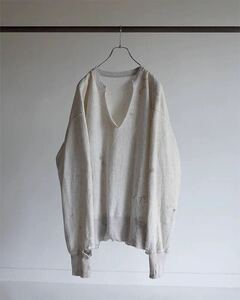 ANCELLM CRASH CREWNECK SWEAT SHIRT IVORY アンセルム　スウェット トレーナー ダメージスエット