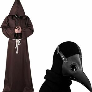 中世 修道士 コスプレ ハロウィン 僧侶 仮装 ローブ フード ＆ ペストマスク Lサイズ ブラウン
