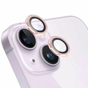 iPhone 14 14 Plusカメラフィルム アルミ合金製＋9H硬度ガラス レンズフィルム レンズカバー ローズゴールド