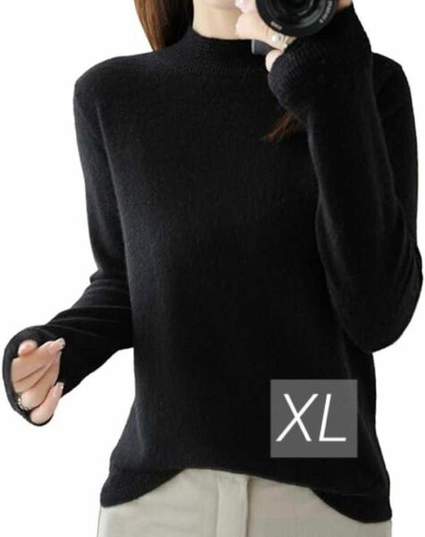 セーター レディース ハイネック ニットセーター ストレッチ 可愛い 無地 厚手 秋冬 暖かい 柔らかい XL 長袖 セーター 黒