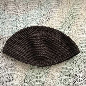 浅型１４cm（ダークブラウン》麻リネン ・イスラム帽子