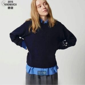 UNIQLO × アニヤハインドマーチ　プレミアムクルーネックセーター Mサイズ ネイビー NAVY ANYA HINDMARCH