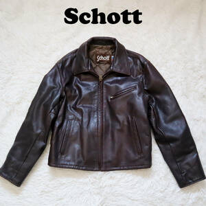 Schott/ショット レザージャケット シングルライダースジャケット 681 牛革 ブラウン サイズ40 襟付き ハイウェイマンタイプ キルティング