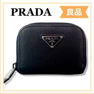 Один пункт Prada Prada Triangle логотип кожаная монета Case Mini Wallet Black Black Unisex Бесплатная доставка