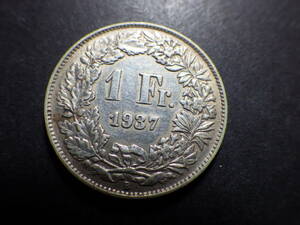 スイス１フラン銀貨　１９３７年　約直径23.3ｍｍ厚み1.35ｍｍ重さ4.95ｇ　コレクター放出品
