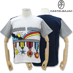 カステルバジャック ボタン付き 半袖 Ｔシャツ 7121-8605 4 L 家紋 ホワイト×ネイビー 27 castelbajac