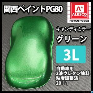 関西ペイント PG80 キャンディー カラー グリーン（希釈済） 3L /2液 ウレタン 塗料　キャンディ Z26