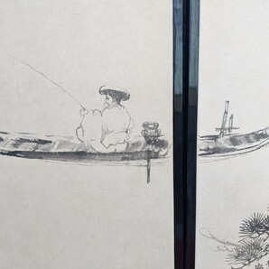 中国画家 水墨画 白浪 襖絵 両面 ふすま 高177cm 4枚 2間 360cm 約90cm/枚 の画像8