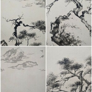 中国画家 水墨画 白浪 襖絵 両面 ふすま 高177cm 4枚 2間 360cm 約90cm/枚 の画像3