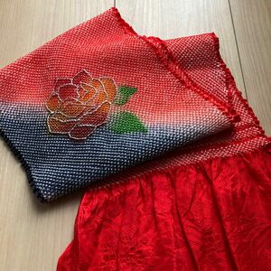 絞りの帯揚げ 帯揚げ 総絞り 和装小物 絹　振袖用　薔薇