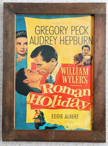 映画ポスター、インテリア、「ローマの休日」Roman Holiday, 木製フレーム付き、フレームサイズ、40.0x55.0x1.7cm,ガラス無し、軽量