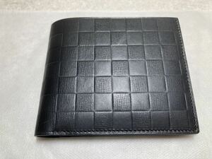 新品　ヒロアン（日）　２つ折り財布　小銭入れあり　日本の伝統柄”市松”カーフレザー　ブラック　逸品　日本製　定価２．４万円