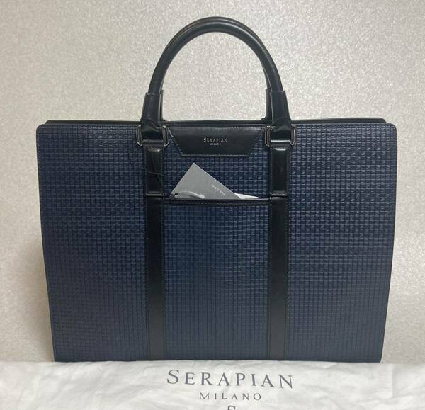 新品　セラピアン(伊)　ブリーフケース【ＳＴＥＰＡＮ】　ネイビー×ブラック　ショルダーストラップ付　イタリア製　定価１５．７万円