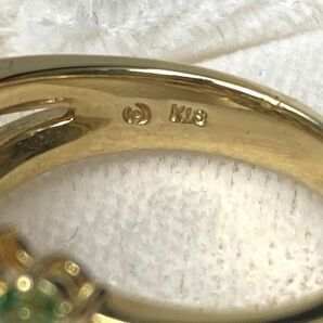 ASAKI K18 イエローゴールド リング ダイヤモンド0.16ct シェル ペリドット ガーネット マルチカラー 指輪 14号の画像5