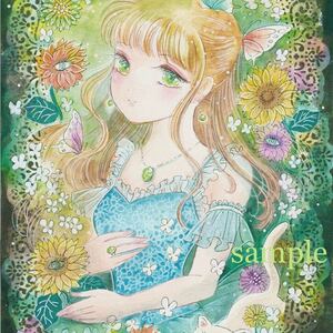 水彩画 透明な緑の平和を＊ペリドット　8月誕生石　手描きイラスト A4