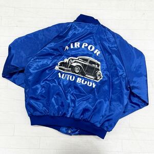 1375◎ USA製 古着 ARISTO JAC トップス ジャケット アウター ブルゾン 裏キルティング 中綿 プリント ブルー メンズL