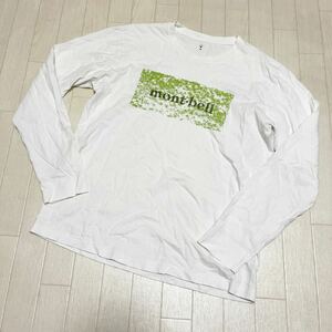 和264★① mont-bell 長袖 プリント Tシャツ ロンT M メンズ ホワイト モンベル アウトドア キャンプ