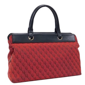 1円 ■ ボッテガヴェネタ トートバッグ レッド×ブラック系 キャンバス×レザー 総柄 お出掛け BOTTEGA VENETA ■E.Bii.hP-26