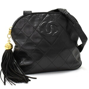 1円 ◎美品 CHANEL シャネル ショルダーバッグ マトラッセ タッセル ココマーク ラムスキン レザー ブラック◎E.Crgi.oR-06