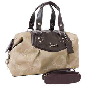 1円 ■ 美品 コーチ 2WAYバッグ オプアート ベージュ系 キャンバス×レザー 女性用 F20027 COACH ■E.Bsg.An-20