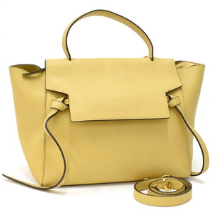 1円 ◎美品 CELINE セリーヌ 2way ハンドバッグ ショルダーバッグ ベルトバッグ レザー イエロー◎E.Clgm.hP-20