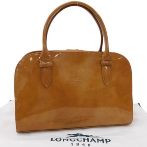 1円 ■ 極美品 ロンシャン ハンドバッグ ブラウン系 エナメル×レザー LONGCHAMP ■E.Bss.lA-13