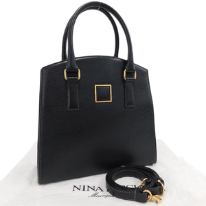 1円 ■ ニナリッチ 2wayバッグ ブラック系 レザー 手提げ おでかけ 普段使い NINA RICCI ■E.Aee.hP-15