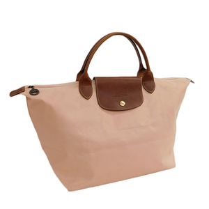 1円 ■ ロンシャン トートバッグ ルプリアージュ ピンクベージュ系 ナイロン×レザー 旅行 Longchamp ■E.Bss.hP-1